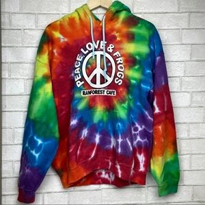 Peace love and frogs rain forest Cafe tiedye hoodi